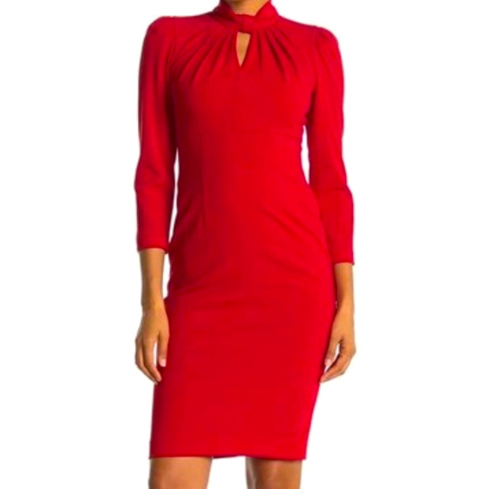 Calvin Klein Keyhole Mock-Neck Sheath Dress Red Cocktail Holiday Size 12